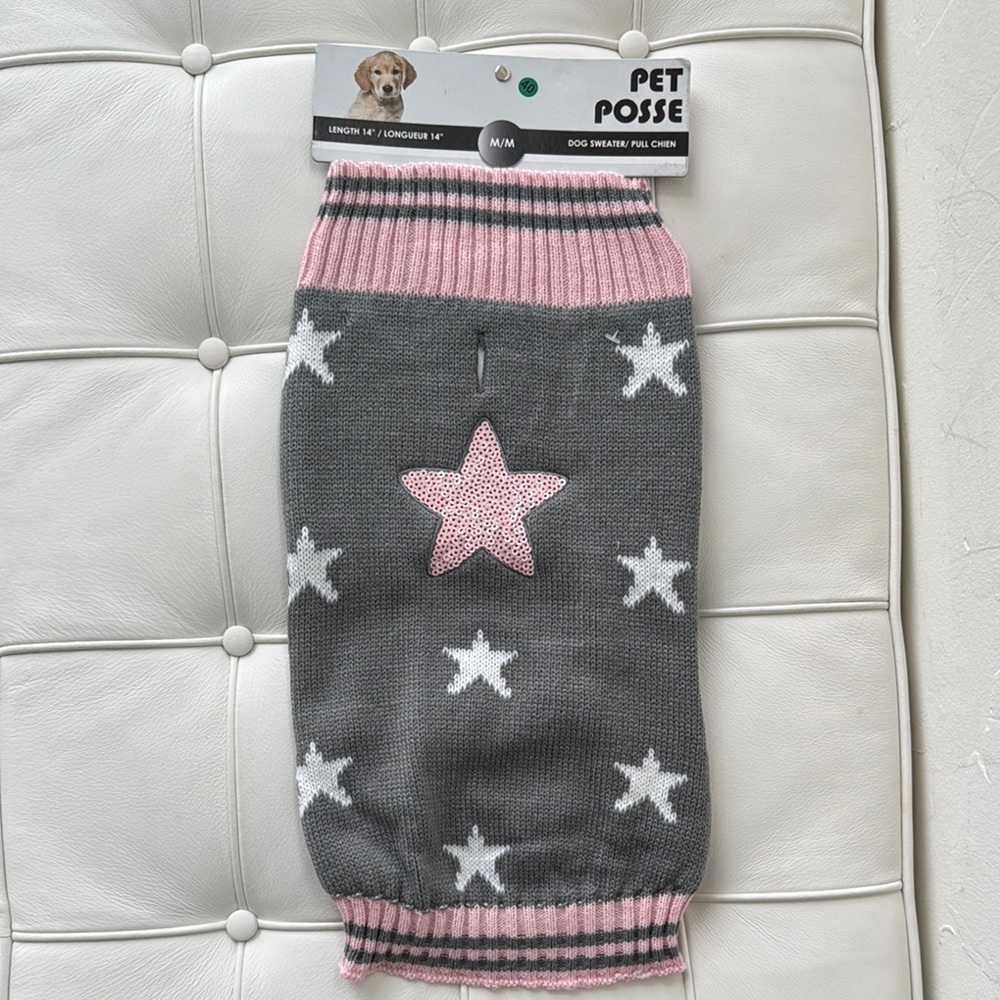 Pet Posse Gray and Pink Star Dog Sweater size M